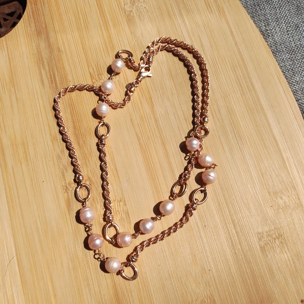 Honora Bronze Italy Genuine Pink Pearl Necklace, Rose Gold Finish, 36" Long. - Picture 11 of 14